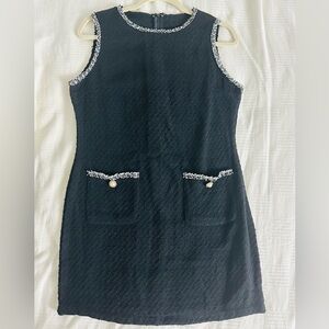 SHEIN Black Tweed Mini Dress with White Trim